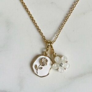Gold Plated Stainless Steel Necklace w/ White Floral Charms